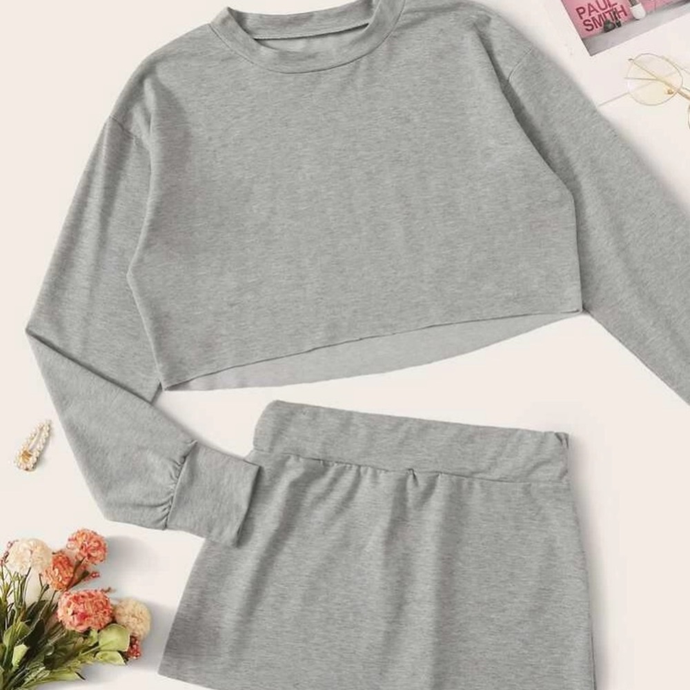 Long sleeve shirt and skirt lounge set